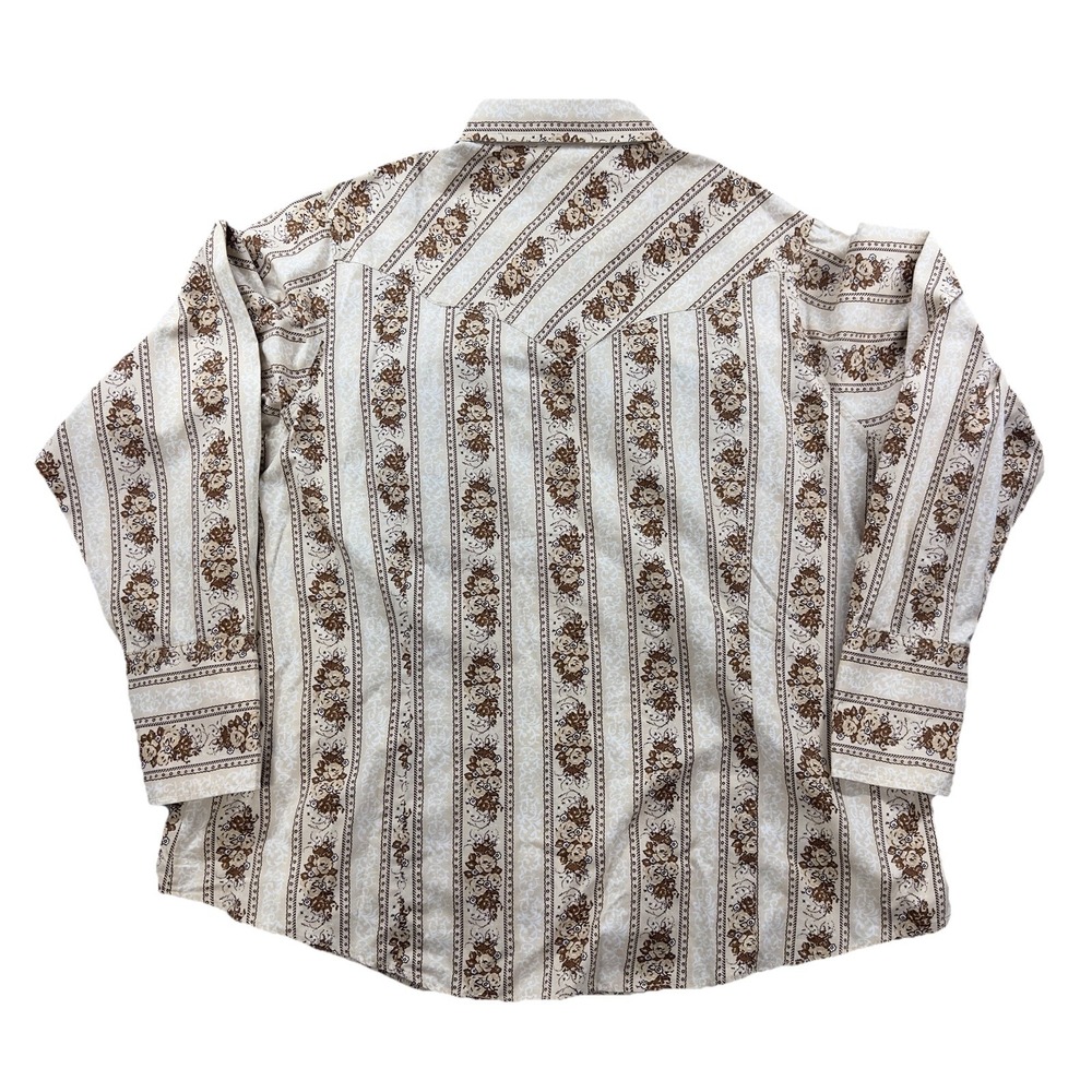 Roper Western Pearl Snap Shirt Women 1X Tan Floral Stripe Cotton Cowgirl Top - Picture 6 of 8